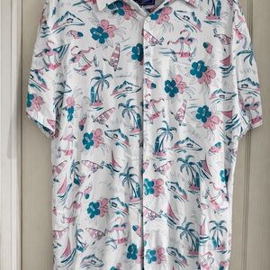 Chubbies Men's Floral and Surfboard Shirt - White, Teal, Pink